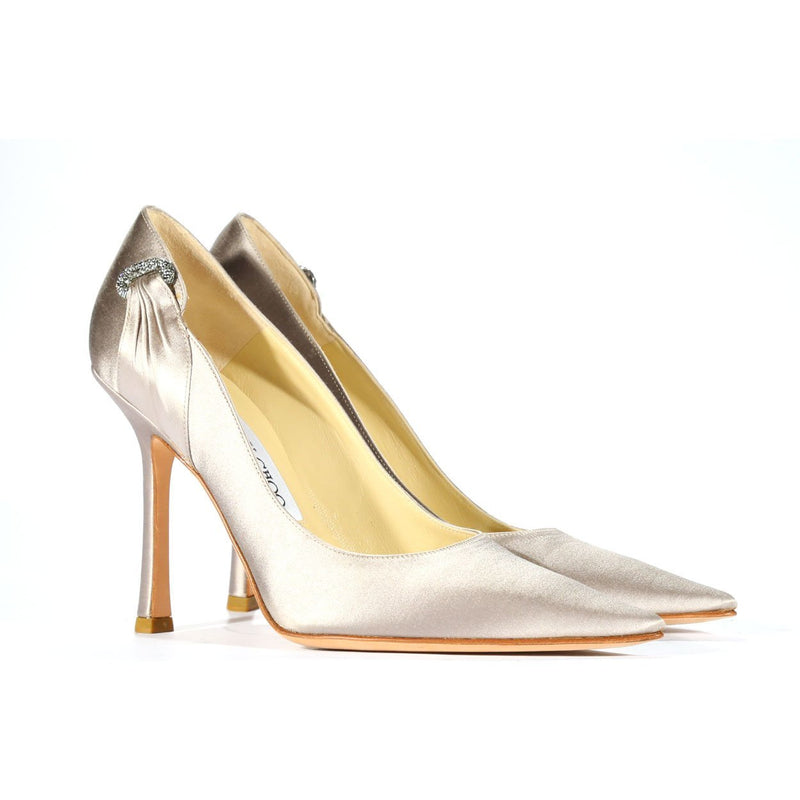 Jimmy Choo Women's Shoes Silver Satin & Leather Pumps (JCW07)-AmbrogioShoes