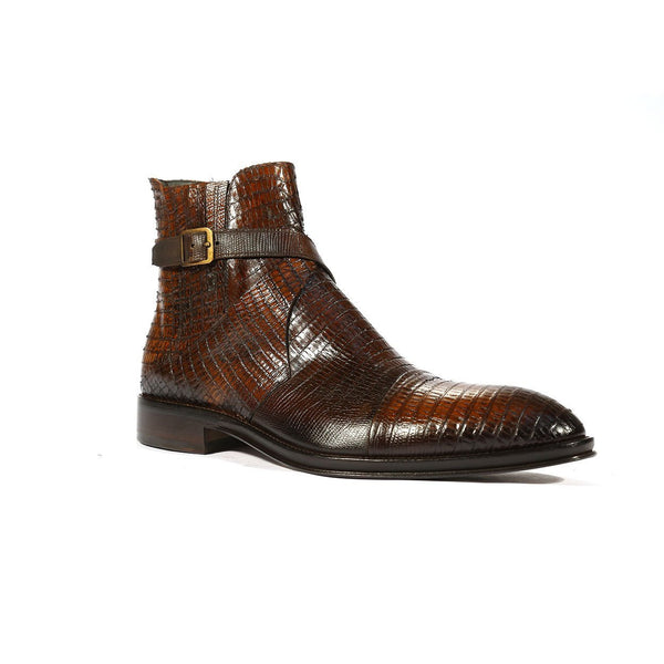 Jo Ghost 1858 Men's Shoes Brown Lizard Print / Calf-Skin Leather Buckle Boots (JG5258)-AmbrogioShoes