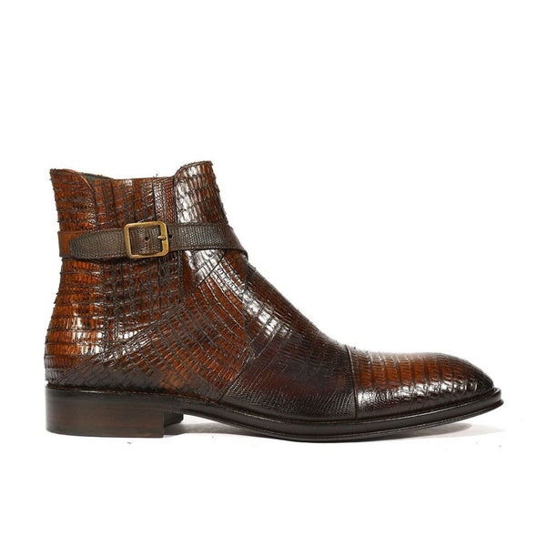 Jo Ghost 1858 Men's Shoes Brown Lizard Print / Calf-Skin Leather Buckle Boots (JG5258)-AmbrogioShoes