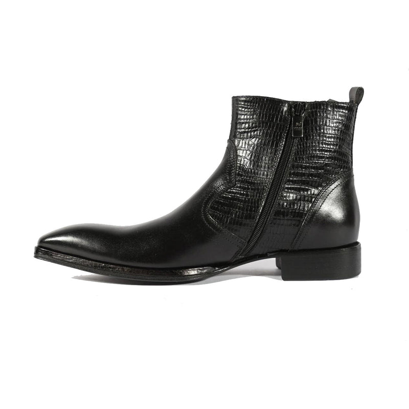 Jo Ghost 2128 Men's Shoes Black Lizard Print / Calf-Skin Leather Ankle Boots (JG5319)-AmbrogioShoes