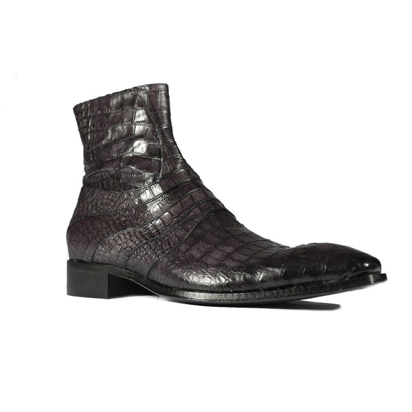 Jo Ghost 2727 BIS Men's Shoes Dark Gray Crocodile Print Leather Ankle Boots (JG5310)-AmbrogioShoes