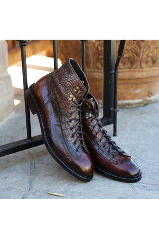 Jo Ghost 2833 Crust Crocodile Print / Buffalo Leather Boots (JG5304)-AmbrogioShoes