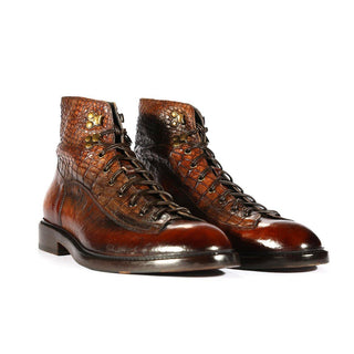 Jo Ghost 2833 Men's Shoes Crust Crocodile Print / Buffalo Leather Boots (JG5304)-AmbrogioShoes