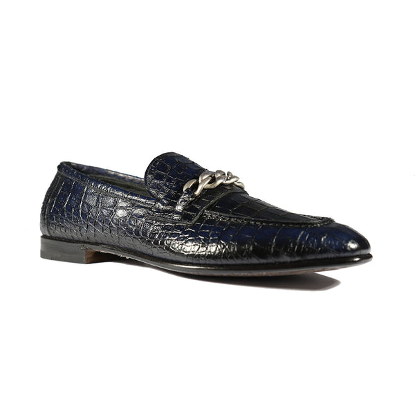 Jo Ghost 2955 Men's Shoes Navy Crocodile Print Leather Chain Loafers (JG5312)-AmbrogioShoes