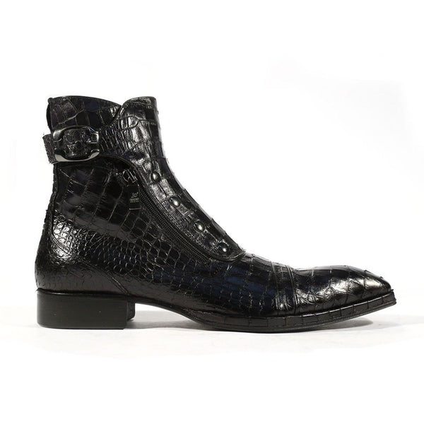 Jo Ghost 3206 Men's Shoes Black Crocodile Print / Calf-Skin Leather Boots(JG5250)-AmbrogioShoes