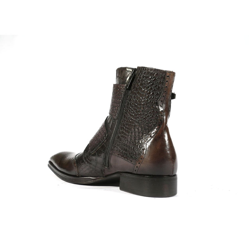 Jo Ghost 988 Men's Shoes Multi-Color Crocodile Print / Calf-Skin Leather Buckle Boots (JG5256)-AmbrogioShoes