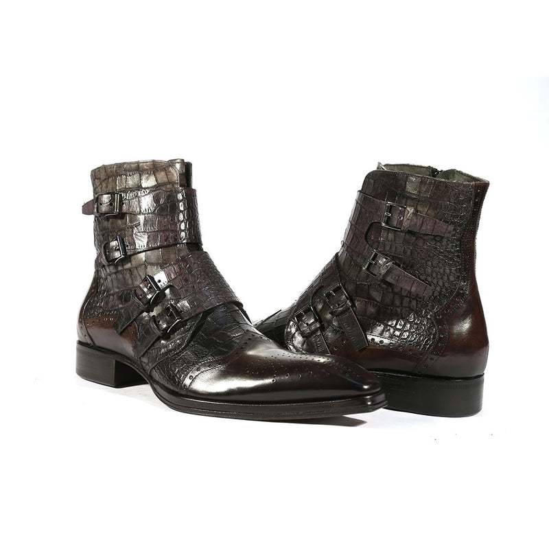 Jo Ghost 988 Men's Shoes Multi-Color Crocodile Print / Calf-Skin Leather Buckle Boots (JG5256)-AmbrogioShoes
