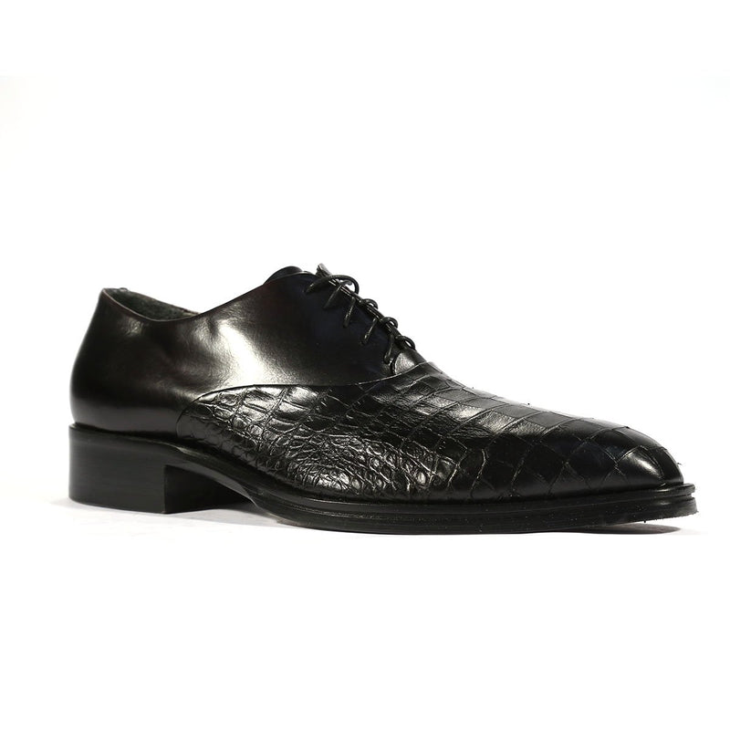 Jo Ghost Men's Shoes Black Alligator Print / Calf-Skin Leather Oxfords 1942 (JG5201)-AmbrogioShoes