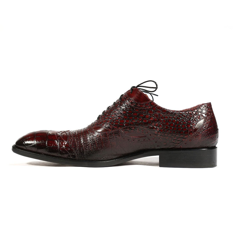 Jo Ghost Men's Shoes Burgundy Alligator Print / Calf-Skin Leather Oxfords 2025 (JG5206)-AmbrogioShoes
