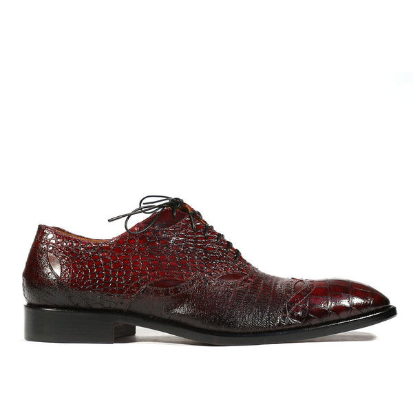 Jo Ghost Men's Shoes Burgundy Alligator Print / Calf-Skin Leather Oxfords 2025 (JG5206)-AmbrogioShoes