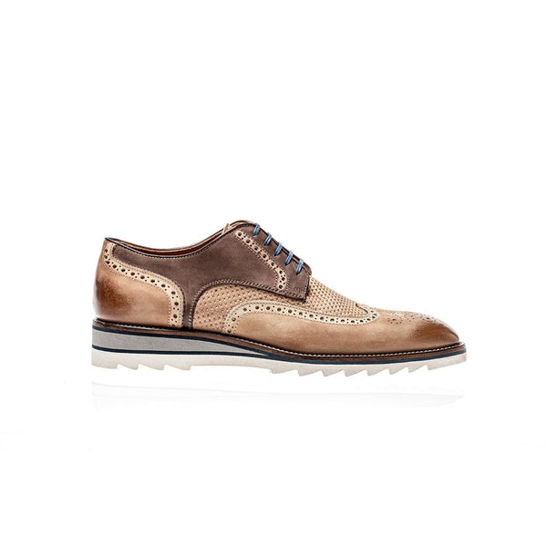 Jose Real Men's Italian Faggio Brown Nubuck / Texture Print / Suede Leather Wing-tip Oxfords H670 (RE2206)-AmbrogioShoes