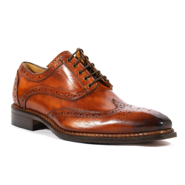 Jose Real R2318 Italian Mens Shoes Crust Tuscania Brown Calf-Skin Leather Wingtip Oxfords (RE1001)-AmbrogioShoes