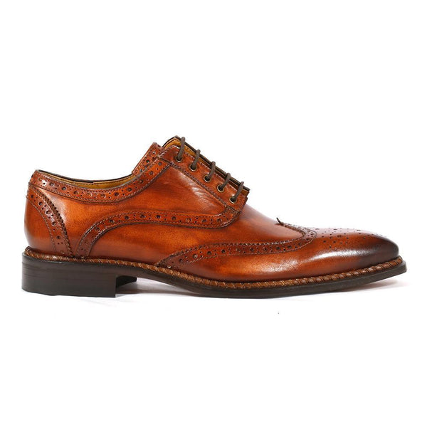 Jose Real R2318 Italian Mens Shoes Crust Tuscania Brown Calf-Skin Leather Wingtip Oxfords (RE1001)-AmbrogioShoes