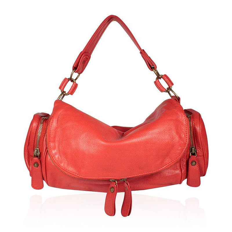 Dellamoda Lamb Leather Handbag Sasha Satchel Red ts10-19 (DM13)-AmbrogioShoes