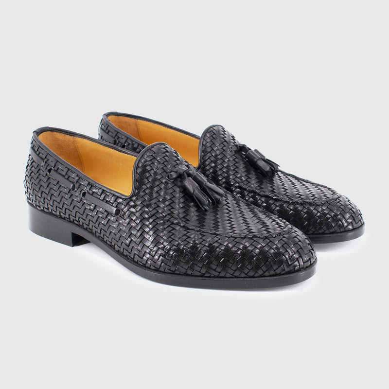Maglieriapelle Alacati Men's Shoes Black Woven Leather Tassels Loafers (MG1307)-AmbrogioShoes
