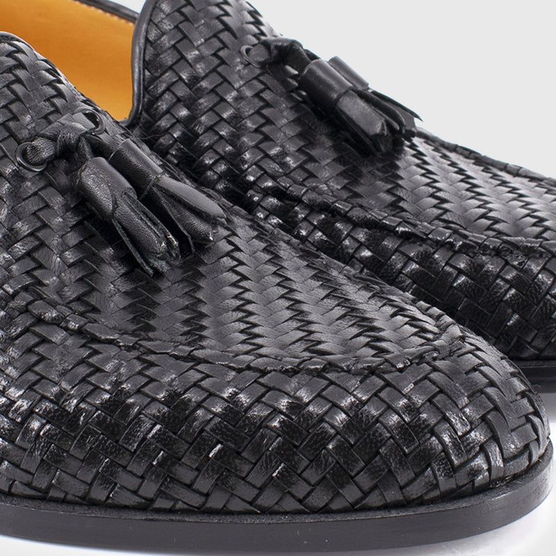 Maglieriapelle Alacati Men's Shoes Black Woven Leather Tassels Loafers (MG1307)-AmbrogioShoes