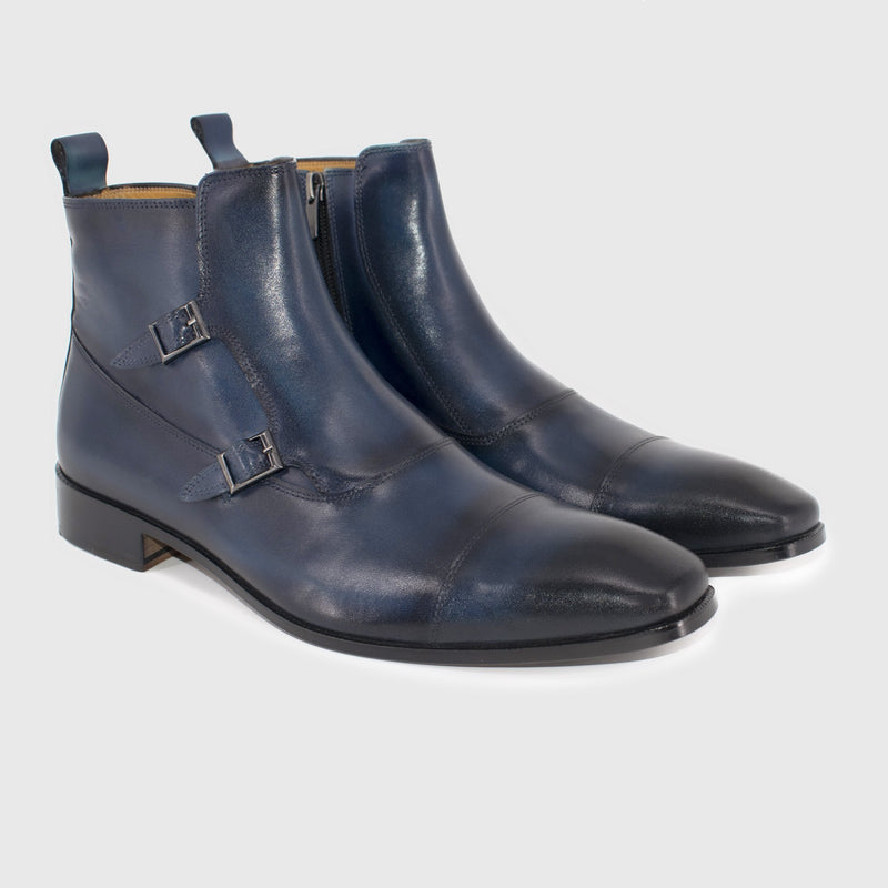 Maglieriapelle Belek Men's Shoes Navy Calf-Skin Leather Square-Buckle Captoe Boots (MG1329)-AmbrogioShoes