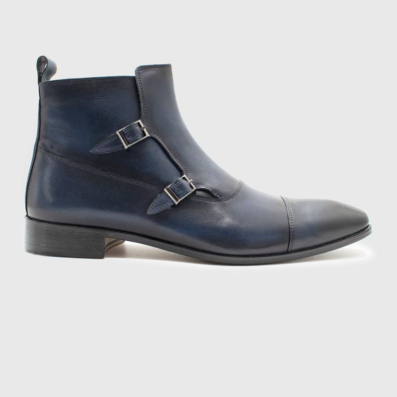 Maglieriapelle Belek Men's Shoes Navy Calf-Skin Leather Square-Buckle Captoe Boots (MG1329)-AmbrogioShoes