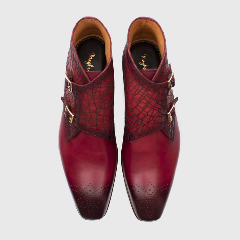 Maglieriapelle Erdek Men's Shoes Bordeaux Texture Print / Calf-Skin Leather Chukka Boots (MG1324)-AmbrogioShoes