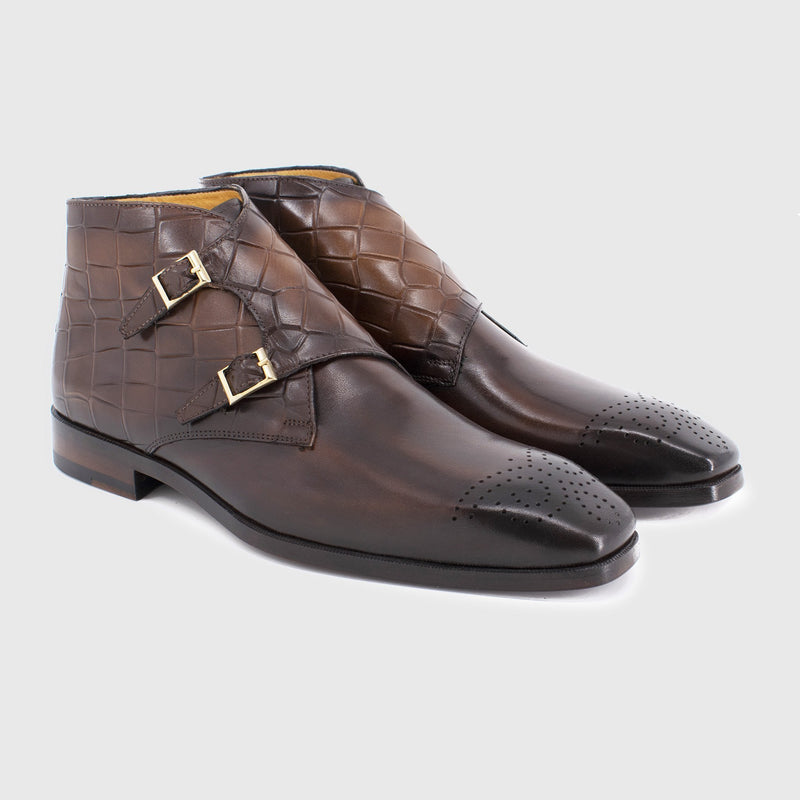 Maglieriapelle Erdek Men's Shoes Brown Crocodile Print / Calf-Skin Leather Chukka Boots (MG1320)-AmbrogioShoes