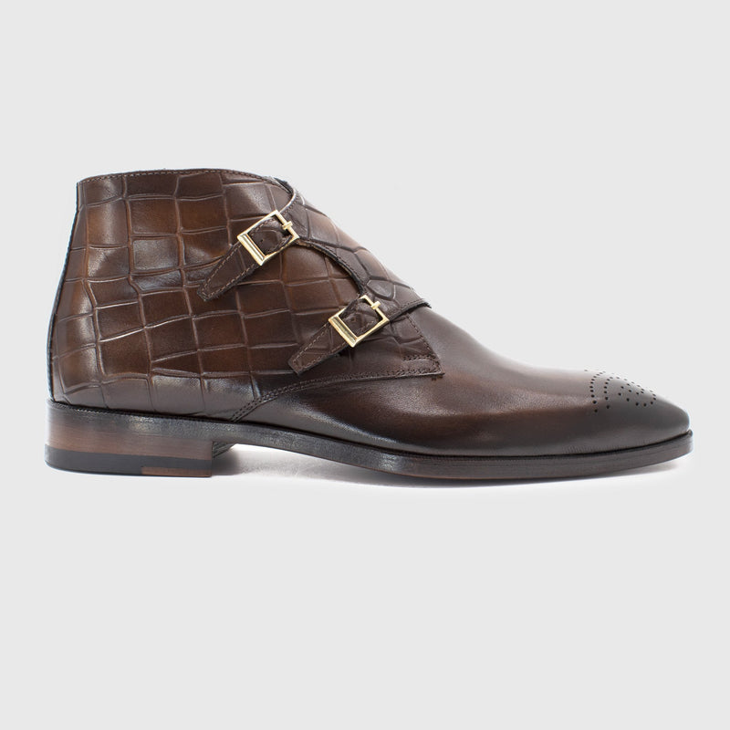 Maglieriapelle Erdek Men's Shoes Brown Crocodile Print / Calf-Skin Leather Chukka Boots (MG1320)-AmbrogioShoes