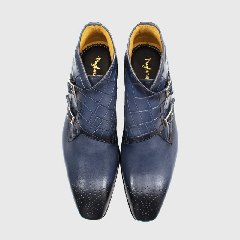 Maglieriapelle Erdek Men's Shoes Navy Crocodile Print / Calf-Skin Leather Chukka Boots (MG1321)-AmbrogioShoes
