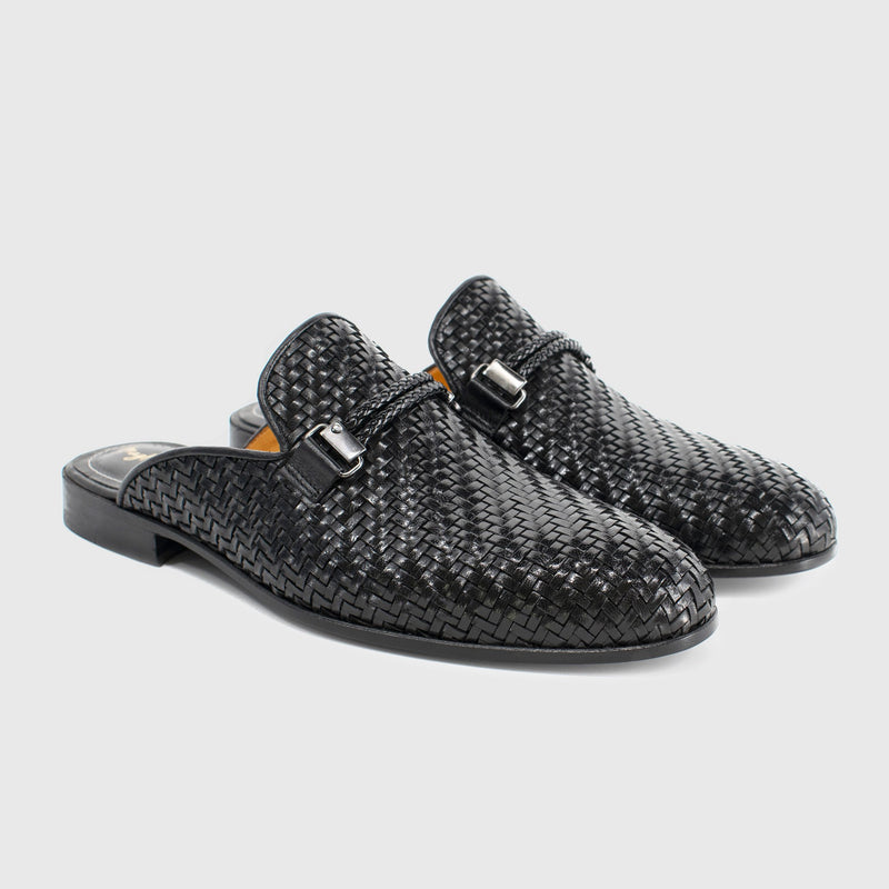 Maglieriapelle Icel Men's Shoes Black Woven Calf-Skin Leather Sandals (MG1318)-AmbrogioShoes