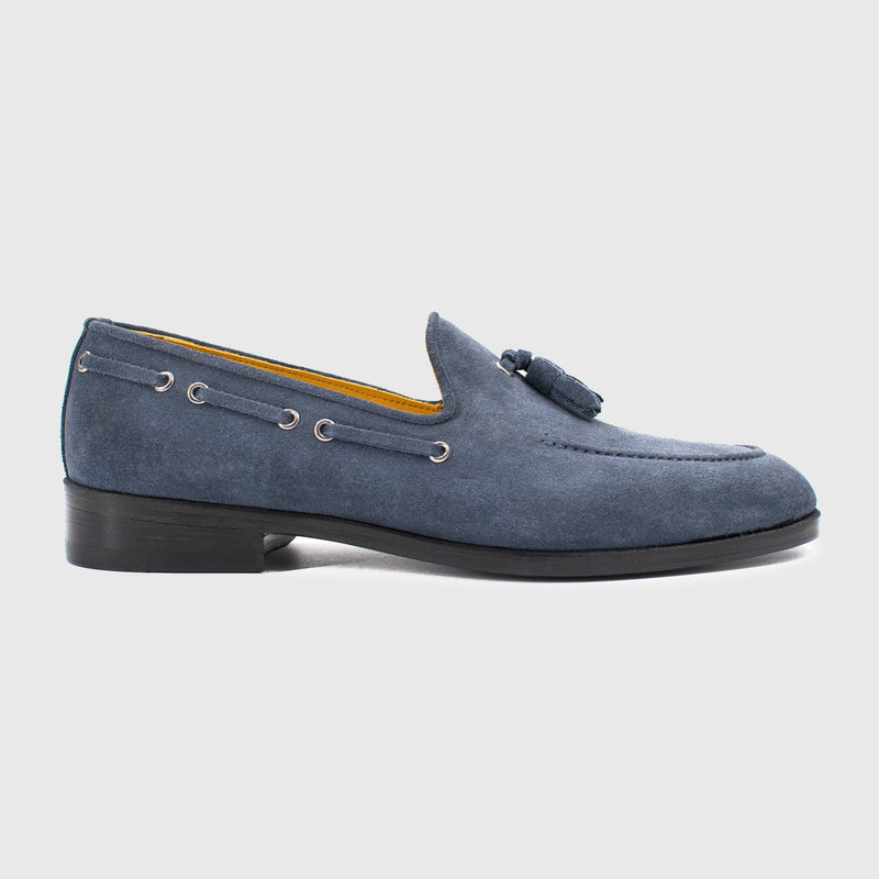 Maglieriapelle Kekova Men's Shoes Blue Suede Leather Tassels Loafers (MG1304)-AmbrogioShoes