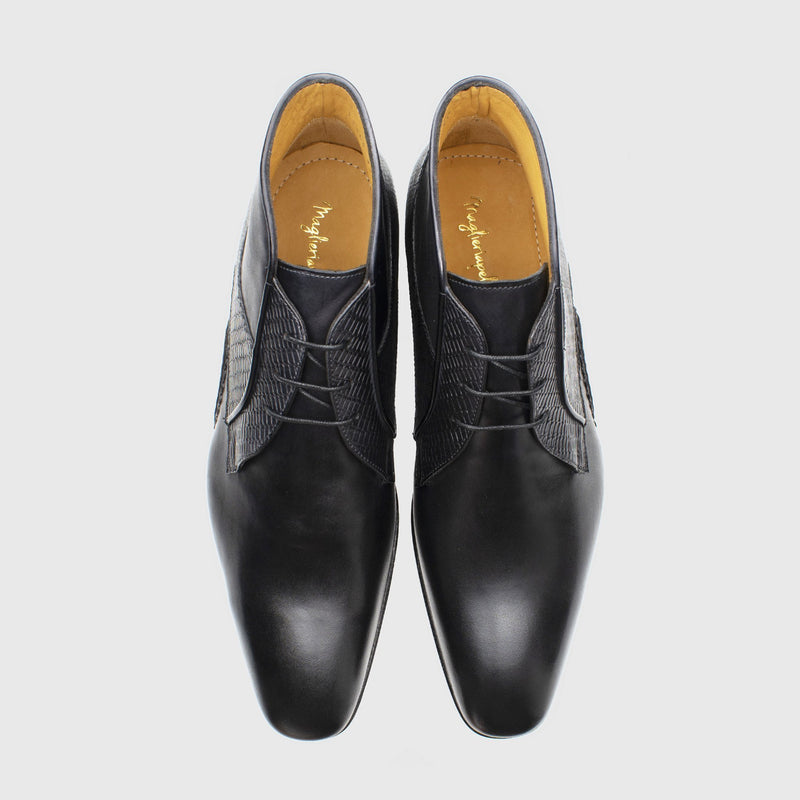 Maglieriapelle Pertek Men's Shoes Black Texture Print / Calf-Skin Leather Chukka Boots (MG1325)-AmbrogioShoes