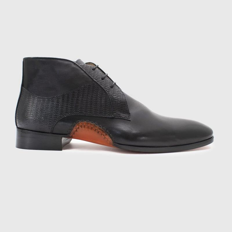 Maglieriapelle Pertek Men's Shoes Black Texture Print / Calf-Skin Leather Chukka Boots (MG1325)-AmbrogioShoes