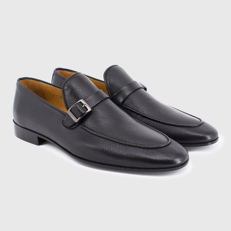 Maglieriapelle Sirince Men's Shoes Black Deerskin Leather Slip-On Buckle Loafers (MG1311)-AmbrogioShoes