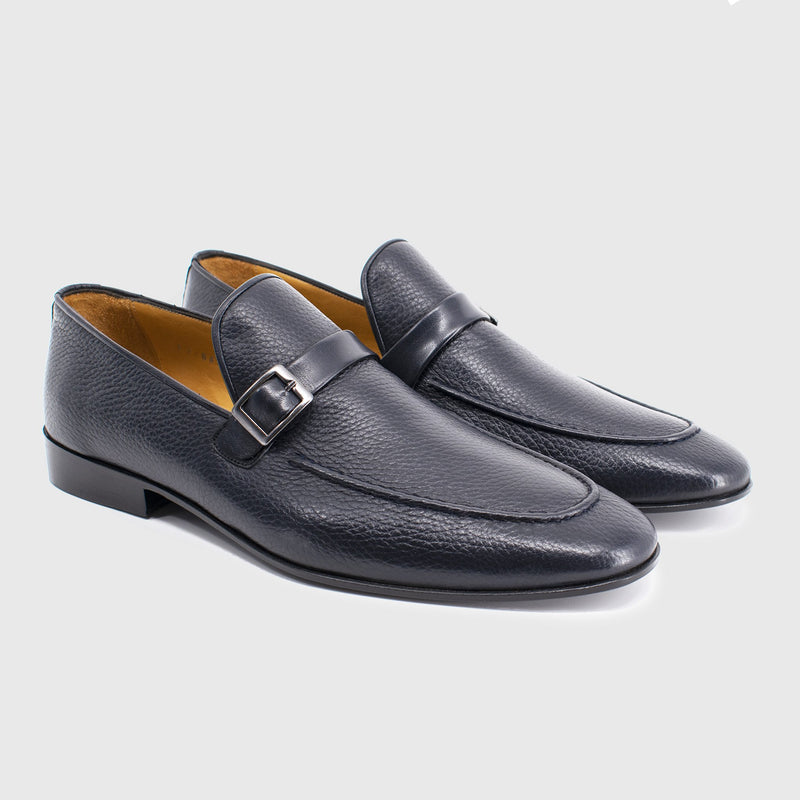 Maglieriapelle Sirince Men's Shoes Navy Deerskin Leather Slip-On Buckle Loafers (MG1312)-AmbrogioShoes