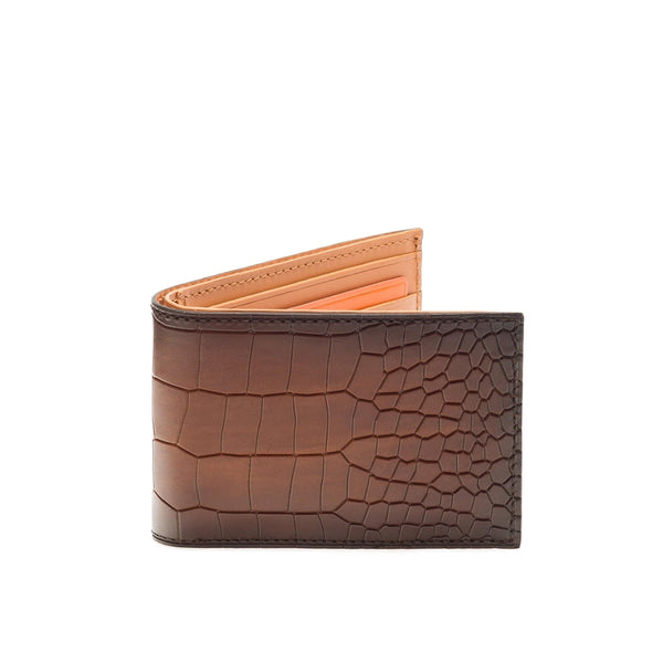 Magnanni 1285 Men's Cognac Alligator Print Leather Slim Fold Wallet (MAW1002)-AmbrogioShoes