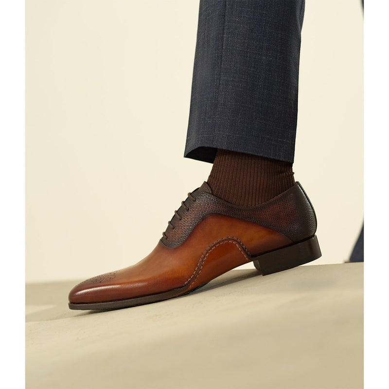 Magnanni 20120 Sanchez II Men's Shoes Two-Tone Brown Grabado Print / Calf-Skin Leather Oxfords (MAG1004)-AmbrogioShoes