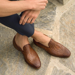 Magnanni 22702 Herrera Brown Woven Leather Slip-On Loafers (MAGS1009)-AmbrogioShoes