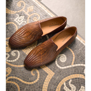 Magnanni 22702 Herrera Brown Woven Leather Slip-On Loafers (MAGS1009)-AmbrogioShoes