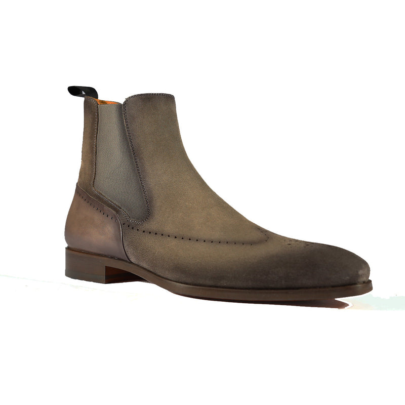 Magnanni 23501 Men's Shoes Safari Gray Suede / Patina Leather Chelsea Boots (MAGS1086)-AmbrogioShoes
