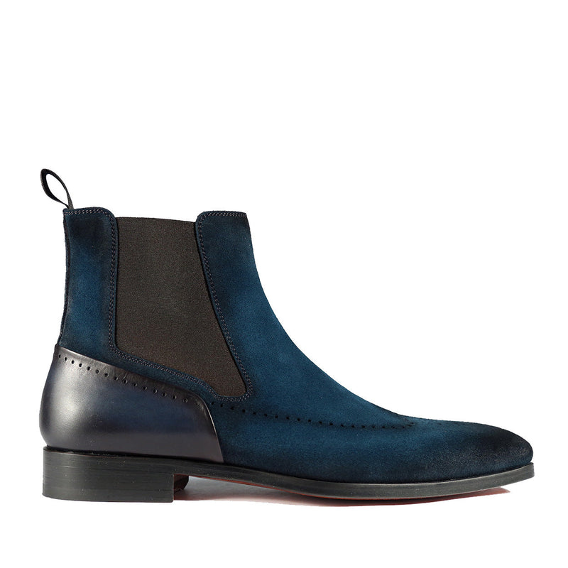 Magnanni 23501 Men's Shoes Turquoise Blue Suede / Patina Leather Chelsea Boots (MAGS1085)-AmbrogioShoes