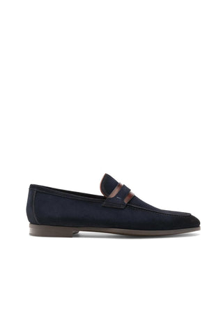 Magnanni 23822 Daniel Navy Suede Penny Loafers (MAGS1070)-AmbrogioShoes