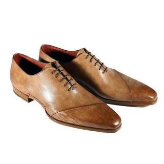 Magnanni 23869 Taupe Alligator Print / Patina Leather Oxfords (MAGS1095)-AmbrogioShoes