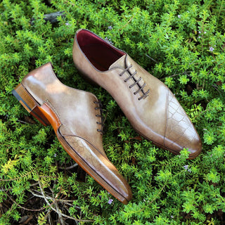 Magnanni 23869 Taupe Alligator Print / Patina Leather Oxfords (MAGS1095)-AmbrogioShoes