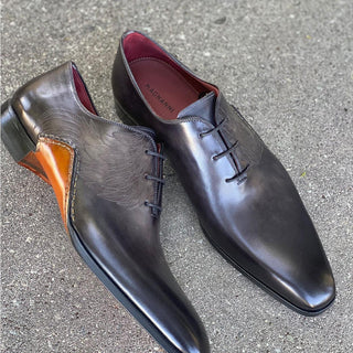 Magnanni 24133 Black & Gray Patina Leather Whole-cut Oxfords (MAGS1089)-AmbrogioShoes
