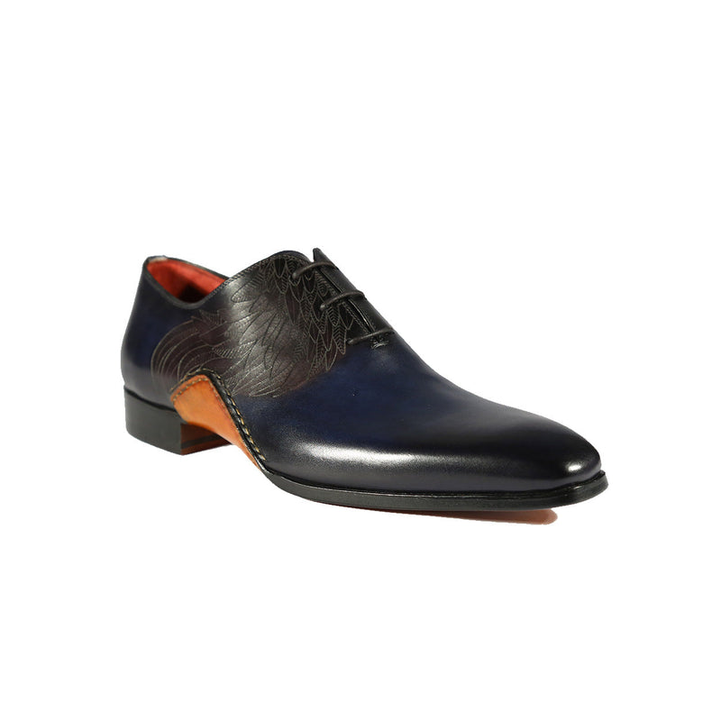 Magnanni 24133 Men's Shoes Navy & Gray Patina Leather Whole-cut Oxfords (MAGS1093)-AmbrogioShoes