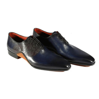 Magnanni 24133 Navy & Gray Patina Leather Whole-cut Oxfords (MAGS1093)-AmbrogioShoes