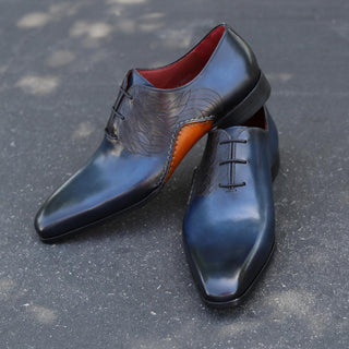 Magnanni 24133 Navy & Gray Patina Leather Whole-cut Oxfords (MAGS1093)-AmbrogioShoes