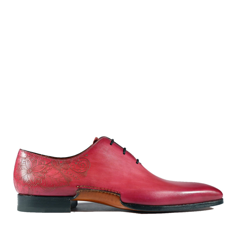 Magnanni 24140 Men's Shoes Flamenco Pink Patina Leather Whole-Cut Oxfords (MAGS1096)-AmbrogioShoes