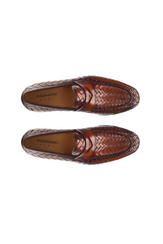 Magnanni 24461 Herman Boltiarcade Cognac Woven Leather Penny Loafers (MAGS1080)-AmbrogioShoes