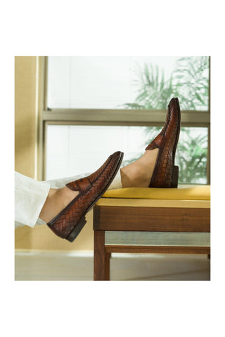 Magnanni 24461 Herman Boltiarcade Cognac Woven Leather Penny Loafers (MAGS1080)-AmbrogioShoes