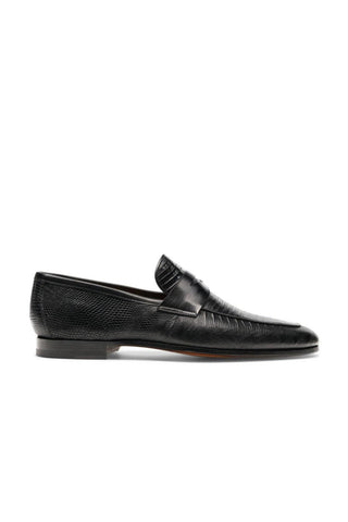 Magnanni Vicente 23257 Black Exotic Genuine Lizard Skin Classic Penny Loafers (MAGS1102)-AmbrogioShoes