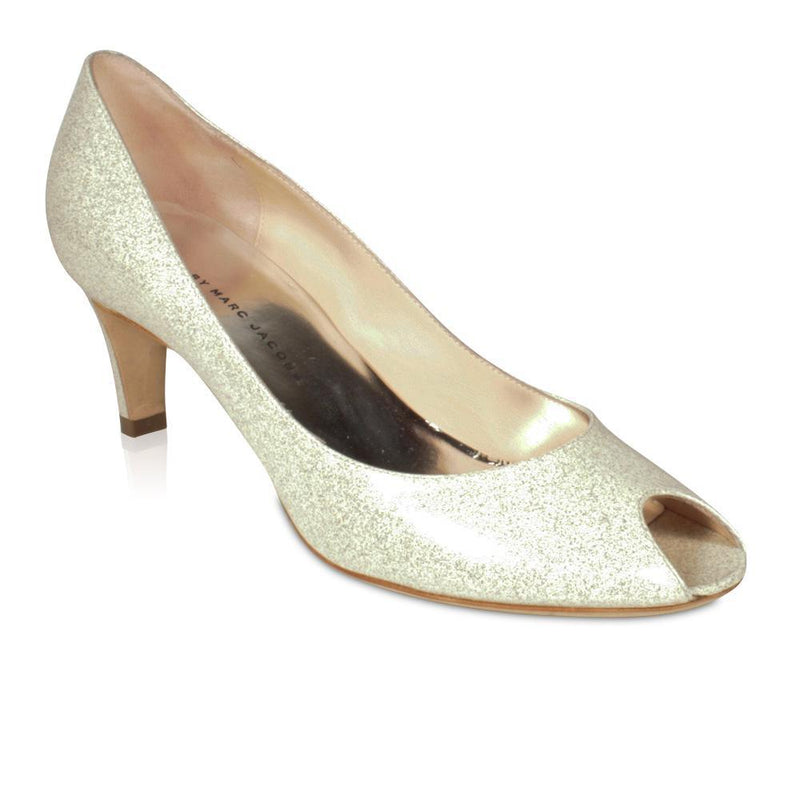 Marc Jacobs Women's Shoes Sparkling Champagne Calf-Skin Leather Open-Toe Pump (MJ1503)-AmbrogioShoes